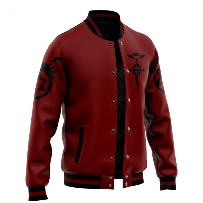 Edward Pattern FMA Varsity Jacket F LEFT Mockup - Fullmetal Alchemist Merch