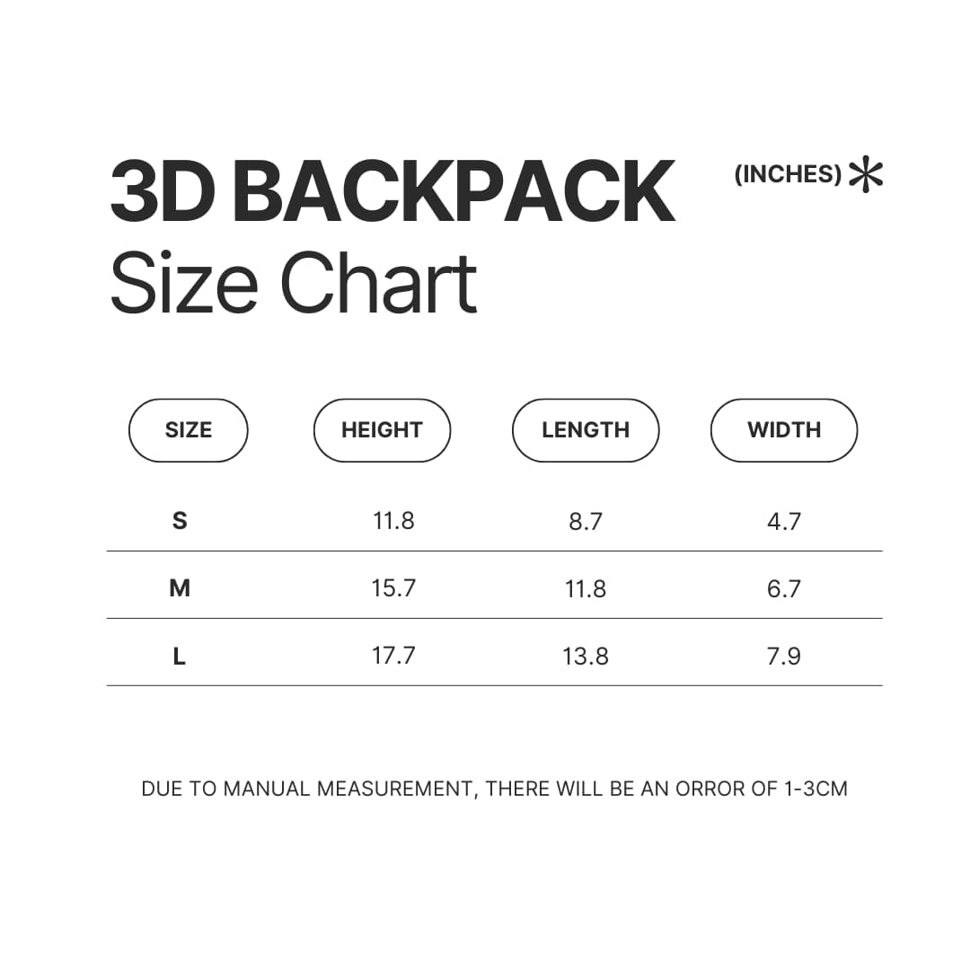 3D Backpack Size Chart - Fullmetal Alchemist Merch