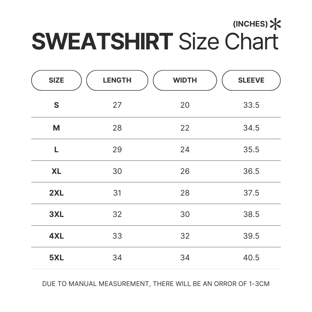 Sweatshirt Size Chart - Fullmetal Alchemist Merch